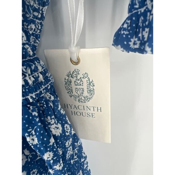 Hyacinth House Pai Mini Dress XL NWT Blue Ditsy Floral Cotton Smocked Puff Sleev - Picture 7 of 12